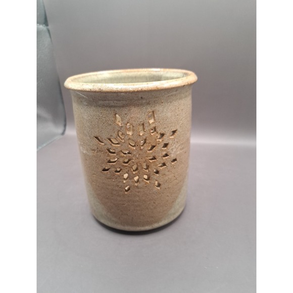 Handmade Other - Art Pottery Brown Glazed Snowflake Candle Holder Artist Signed